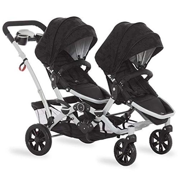 Dream On Me Track Tandem Double Umbrella Stroller in Black, Lightweight Double Stroller for Infant and Toddler, Multi-Position Reversible & Reclining Seats, Large Storage Basket an