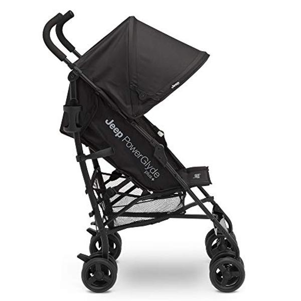 Jeep PowerGlyde Plus Stroller by Delta Children Lightweight Travel Stroller with Smoothest Ride, Aluminum Frame, 4-Position Recline, Extra Large Storage Basket, Black