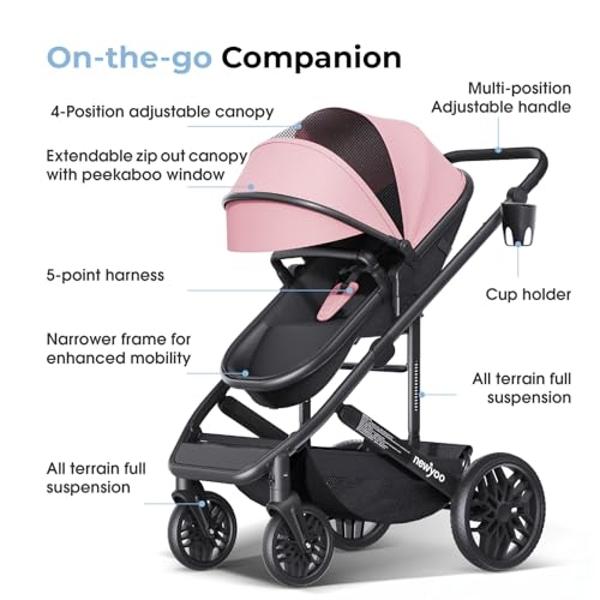 newyoo Baby Stroller, Infant Bassinet Strollers w Convertible/Reversible Seat & Cup Holder, Coches para Bebes, 2 in 1 Rear-Facing Pram from Newborn to Toddler, One-Hand Easy Fold, 