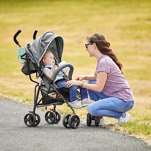 Dream On Me Vista Moonwalk Baby Stroller in Mint, Lightweight Infant Stroller with Compact Fold, Multi-Position Recline Umbrella Stroller with Canopy, Extra Large Storage and Cup H
