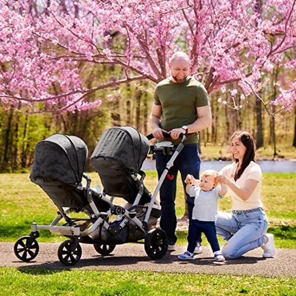 Dream On Me Track Tandem Double Umbrella Stroller in Black, Lightweight Double Stroller for Infant and Toddler, Multi-Position Reversible & Reclining Seats, Large Storage Basket an