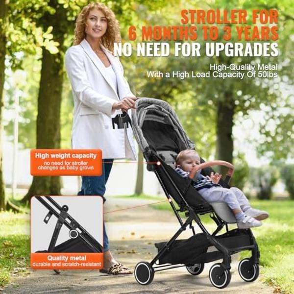 VEVOR Standard Baby Infant Stroller with 95-150 Adjustable Backrest & 0/90 Adjustable Footrest, Newborn Stroller with Cup Holder and Carry Bag, Dark Grey