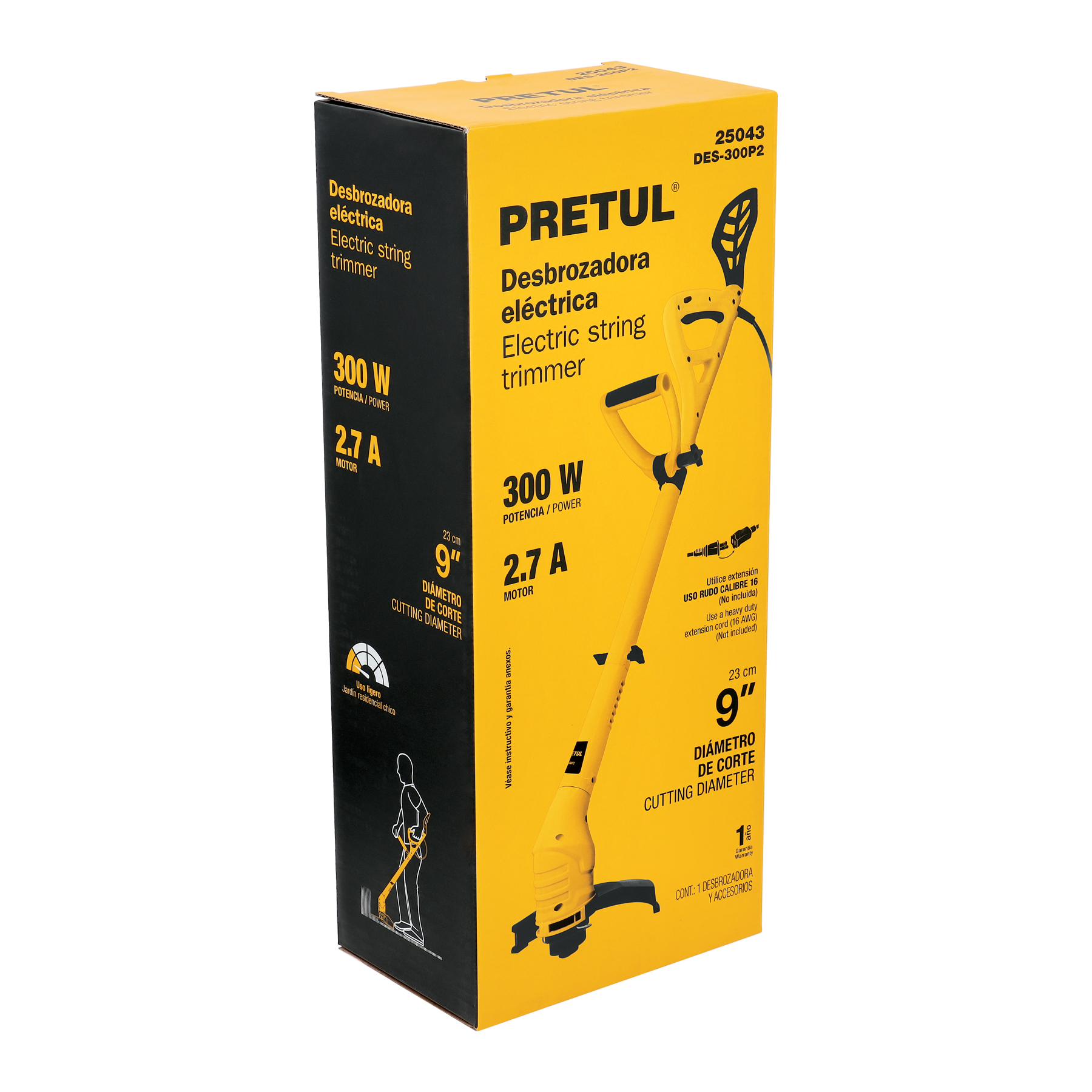 Desbrozadora eléctrica 300 W mango "D", 9" corte, Pretul