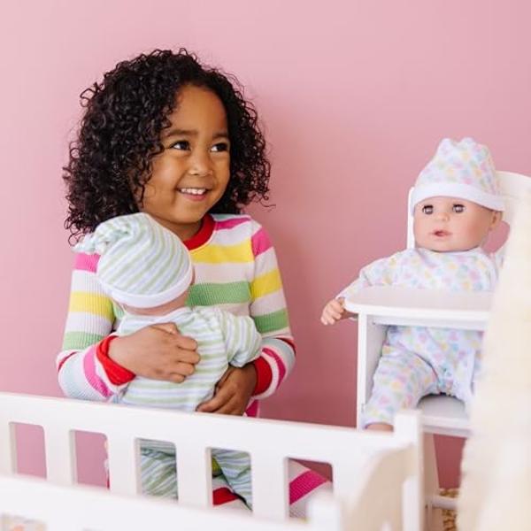 Melissa & Doug Mine to Love Twins Sebastian & Sofia 15” Medium Skin-Tone Boy and Girl Baby Dolls with Rompers, Caps, Pacifiers