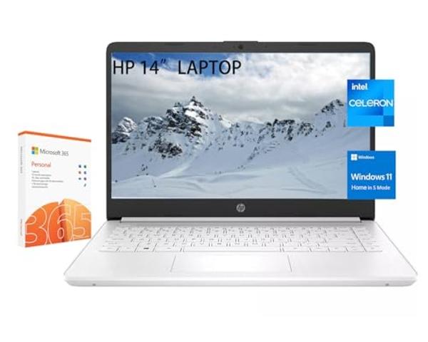 HP Stream 14 Inch Laptop for Student，Intel Celeron N4120,8GB RAM,64GB eMMC,Microsoft 365 with 1TB Cloud Storage,720p Webcam,Windows 11 S,Long Battery Life,with 5ave Accessories,Whi