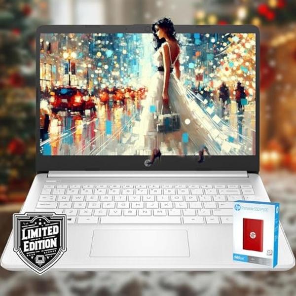 HP 14 Laptop • Back to School Limited Edition with Microsoft 365 • 4-Core Intel CPU • 32GB RAM • 1600GB Storage (64GB OnBoard • withHP P500 512GB External SSD + 1TB OneDrive) • Sno