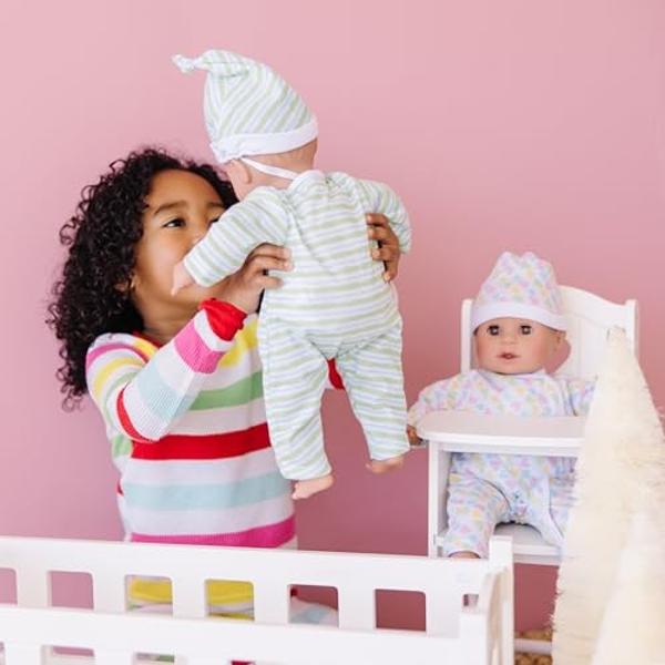 Melissa & Doug Mine to Love Twins Sebastian & Sofia 15” Medium Skin-Tone Boy and Girl Baby Dolls with Rompers, Caps, Pacifiers