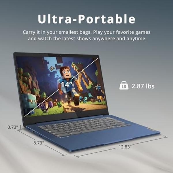 Lenovo IdeaPad Slim 3 Chromebook, 14" FHD Touchscreen, MediaTek Kompanio 520 Processor, 4GB LPDDR4X RAM, 352GB Storage (64GB eMMC + 288GB Docking Station Set), WiFi 6, Webcam, Chro