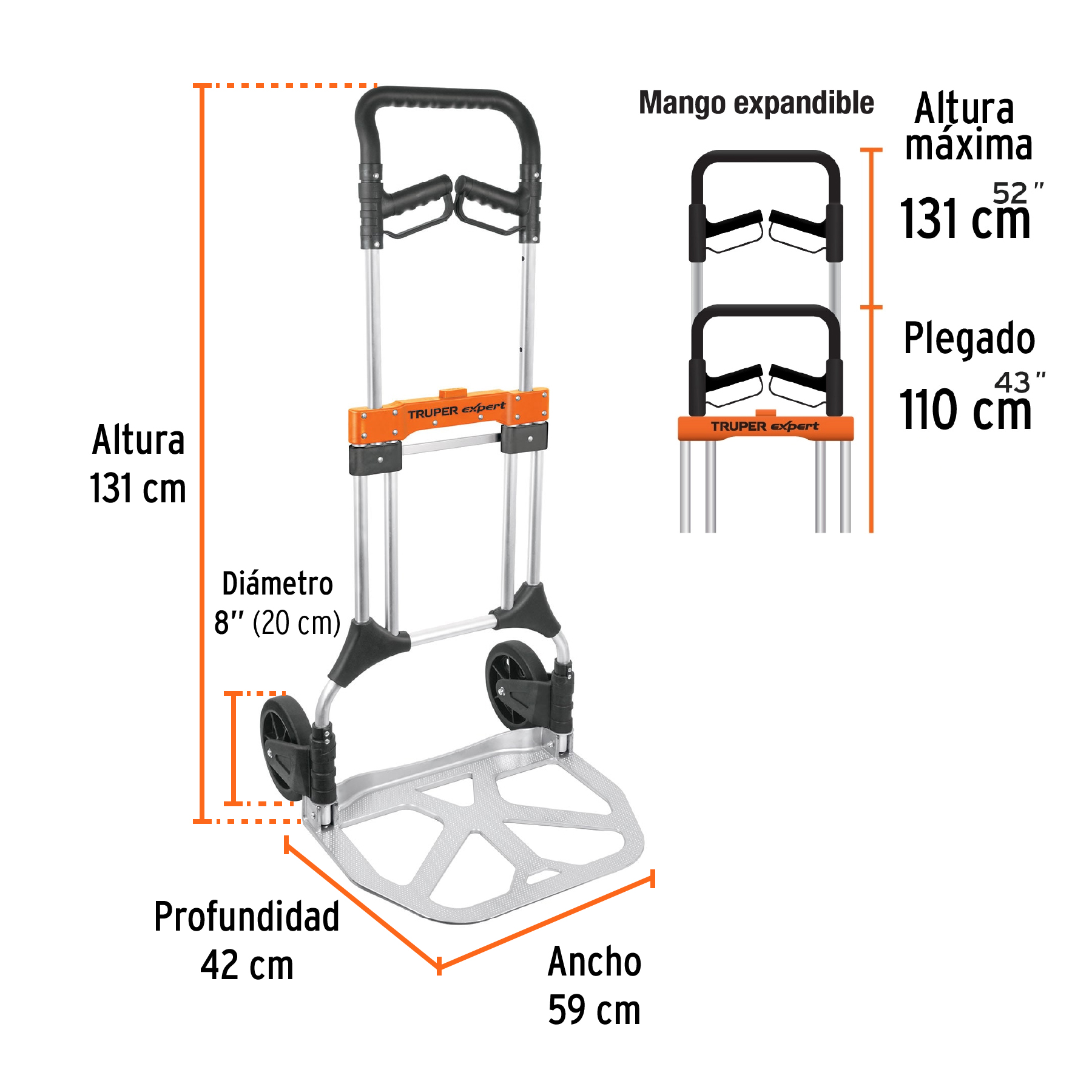 Diablo de carga, plegable, 200 kg, aluminio, Truper Expert