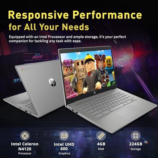 HP Chromebook 14" HD Laptop for Business & Students, Intel Celeron N4120, 4GB LPDDR4, 224GB Storage(64GB eMMC+160GB Docking Station), UHD Graphics, Webcam, Long Battery Life, Chrom