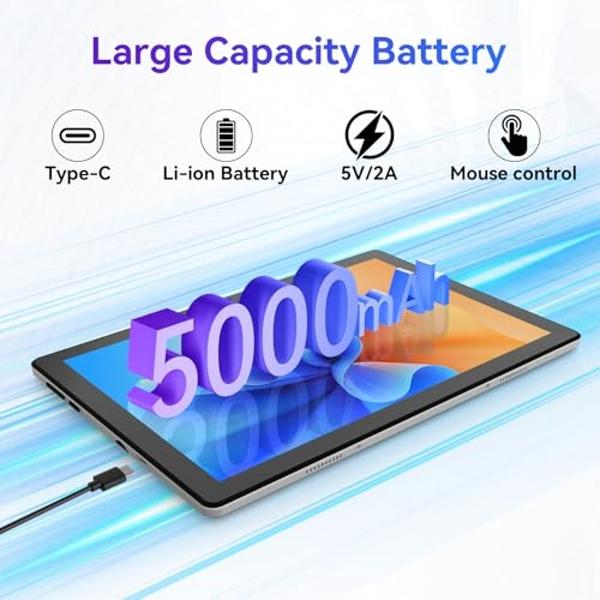Eksvefot Android 14 Tablet, Octa-Core 10 inch Tablet, 10GB RAM+64GB ROM (Expand to 1TB), Bluetooth 5.3, WiFi 6, 5MP+8MP Dual Camera, Face ID, 4G Dongle Wireless Internet (Black)