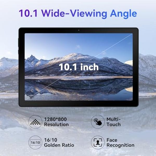 Eksvefot Android 14 Tablet, Octa-Core 10 inch Tablet, 10GB RAM+64GB ROM (Expand to 1TB), Bluetooth 5.3, WiFi 6, 5MP+8MP Dual Camera, Face ID, 4G Dongle Wireless Internet (Black)