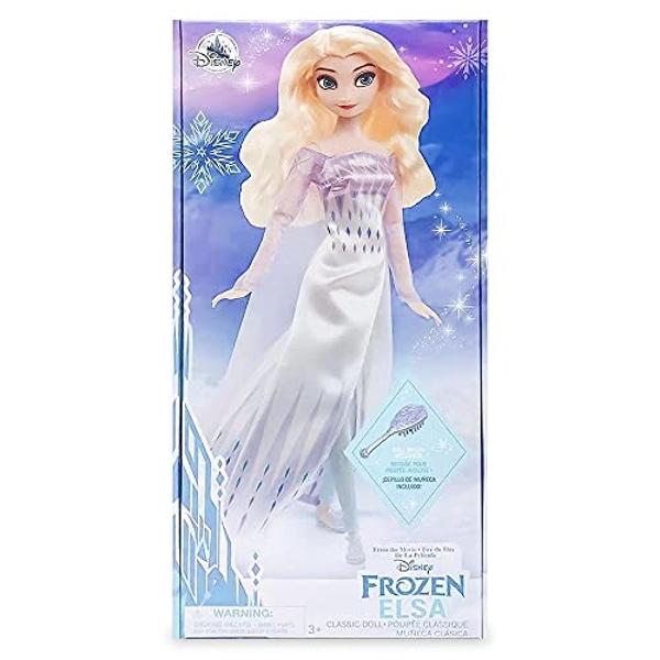 Disney Store Official Disney Princess Classic Doll (Elsa from Frozen 2), 11 Inches, Includes Brush with Molded Details, Fully Posable Toy in Classic Outfit - Disney Princess Toys f