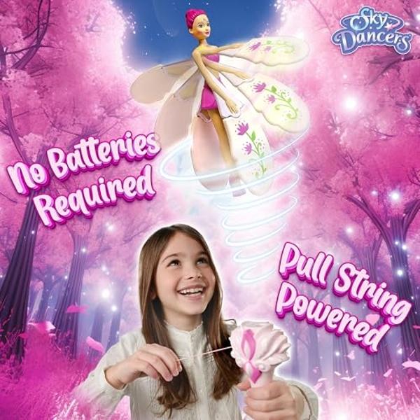 Sky Dancers Fuchsia Fantasy – The Original Flying Doll Toy – Pull String Powered, Use Indoors or Outdoors, No Batteries Required, Gift for Kids 6+