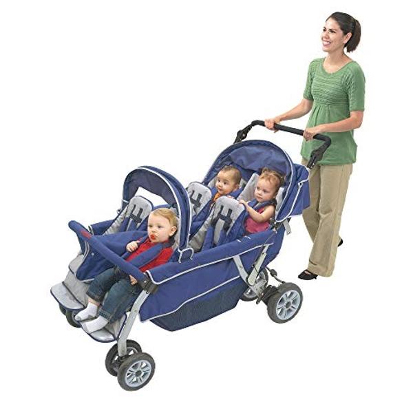 Children’s Factory 6 Passenger SureStop Folding Commercial Bye-Bye Stroller, Reclining 6 Seat Buggy, Grey-Blue