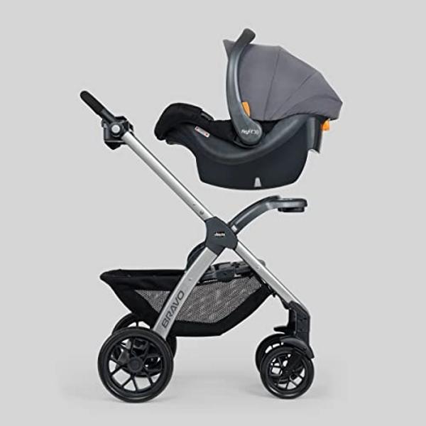 Chicco Bravo 3-in-1 Trio Travel System, Bravo Quick-Fold Stroller with KeyFit 30 Infant Car Seat and base, Car Seat and Stroller Combo | Calla/Grey