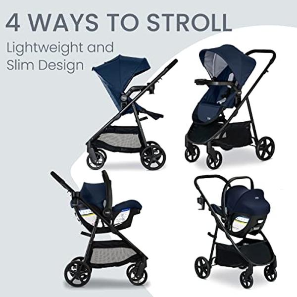 Britax Willow Brook Baby Travel System, Infant Car Seat and Stroller Combo with Aspen Base, ClickTight Technology, RightSize System and 4 Ways to Stroll, Navy Glacier