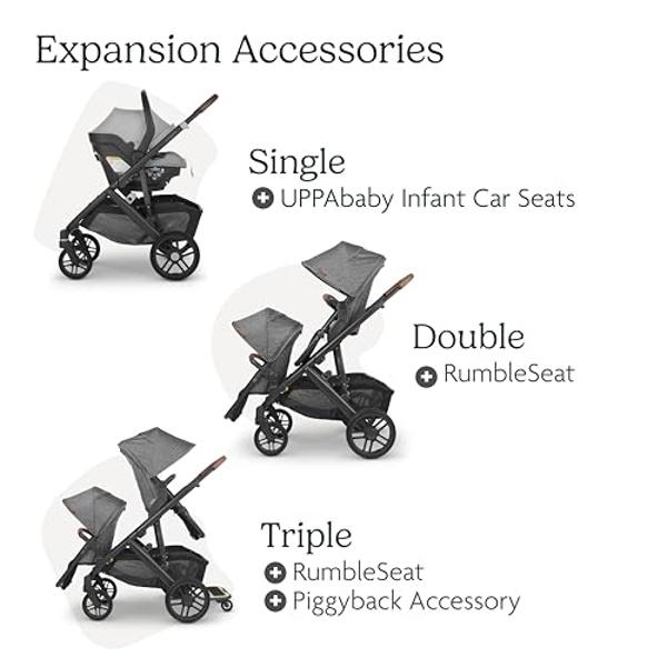 UPPAbaby Vista V2 Stroller/Convertible Single-to-Double System/Bassinet, Toddler Seat, Bug Shield, Rain Shield, and Storage Bag Included/Lucy (Rosewood Mélange/Carbon Frame/Saddle 