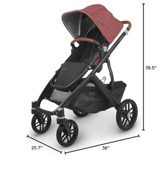 UPPAbaby Vista V2 Stroller/Convertible Single-to-Double System/Bassinet, Toddler Seat, Bug Shield, Rain Shield, and Storage Bag Included/Lucy (Rosewood Mélange/Carbon Frame/Saddle 