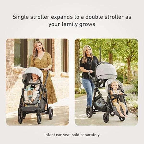 WONDERFOLD W4 Luxe Stroller Wagon (4 Seater) - Collapsible Wagon Stroller with Seats with Magnetic Buckle 5-Point Harnesses and Sun Canopy, Noble Navy