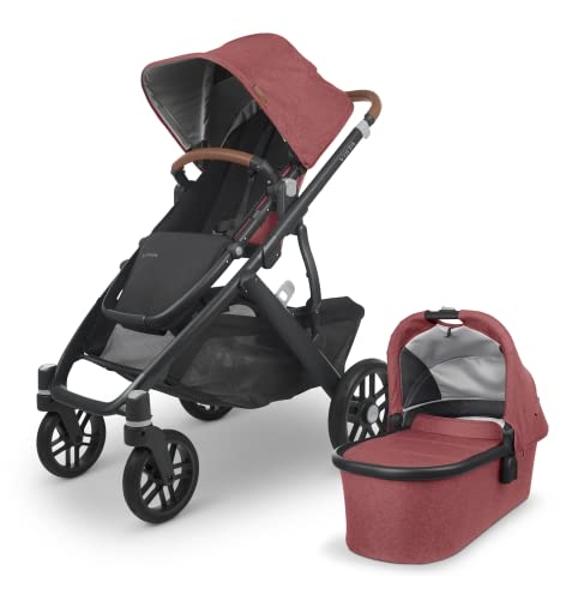 UPPAbaby Vista V2 Stroller/Convertible Single-to-Double System/Bassinet, Toddler Seat, Bug Shield, Rain Shield, and Storage Bag Included/Lucy (Rosewood Mélange/Carbon Frame/Saddle 