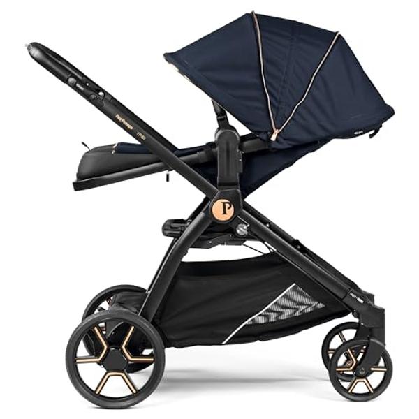 Peg Perego Ypsi – Compact Single to Double Stroller – Compatible with All Primo Viaggio 4-35 Infant Car Seats & Ypsi Bassinets - Made in Italy - Blue Shine (Blue & Copper)