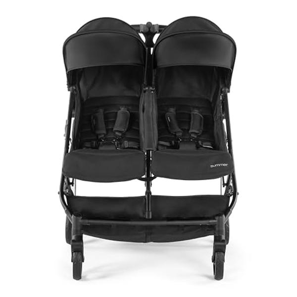 WONDERFOLD W4 Elite Stroller Wagon (4 Seater) - Collapsible Wagon Stroller with Seats with 5-Point Harnesses, Adjustable Push Handle, and Removable UV Sun Canopy, Noble Navy