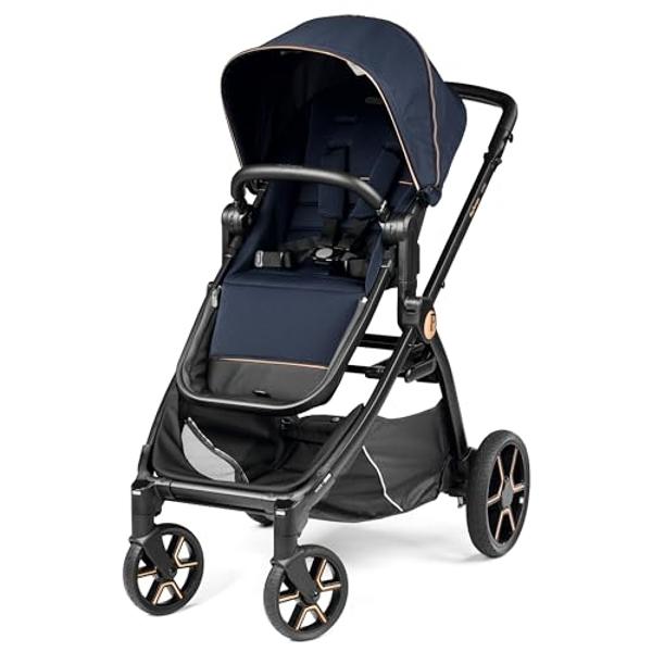 Peg Perego Ypsi – Compact Single to Double Stroller – Compatible with All Primo Viaggio 4-35 Infant Car Seats & Ypsi Bassinets - Made in Italy - Blue Shine (Blue & Copper)
