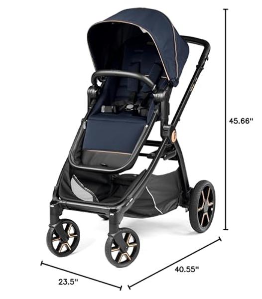 Peg Perego Ypsi – Compact Single to Double Stroller – Compatible with All Primo Viaggio 4-35 Infant Car Seats & Ypsi Bassinets - Made in Italy - Blue Shine (Blue & Copper)