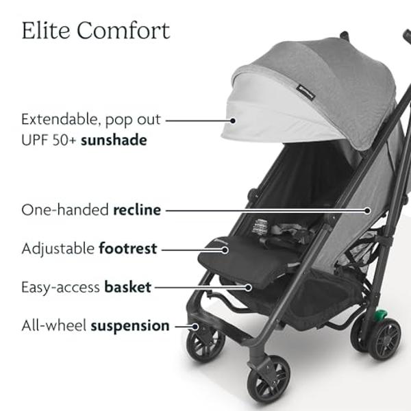 UPPAbaby G-Luxe Umbrella Stroller/Lightweight Design for Easy Travel/One-Step Fold + Recline/XL Basket + Canopy/Cup Holder Included/Greyson (Charcoal Mélange/Carbon Frame)