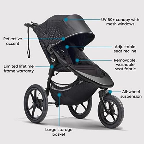 Baby Jogger Summit X3 3-Wheel Jogging Stroller with Hand Brake, One-Hand Compact Fold & All-Wheel Suspension, Midnight Black