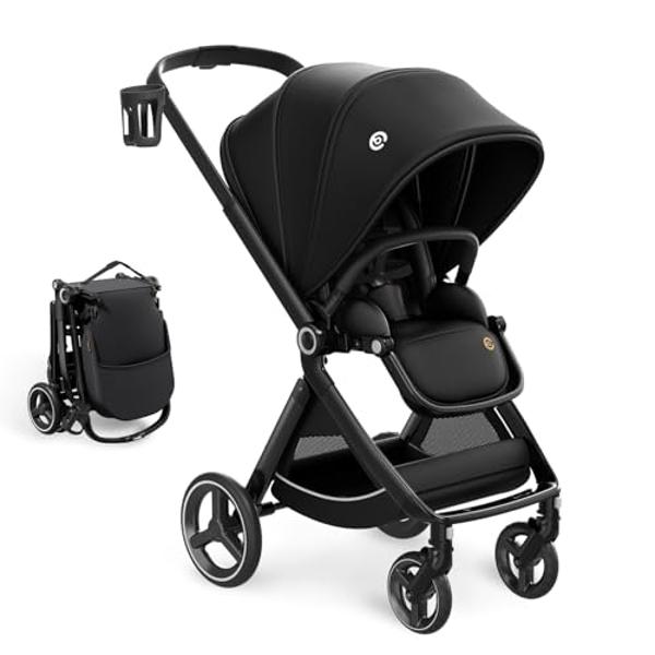ELITTLE EMU Reversible Baby Stroller with Reversible Seat Full-Size Infant Stroller with Full Recline Cockpit Compact Foldable Pram Carriage for Outdoor City - Black