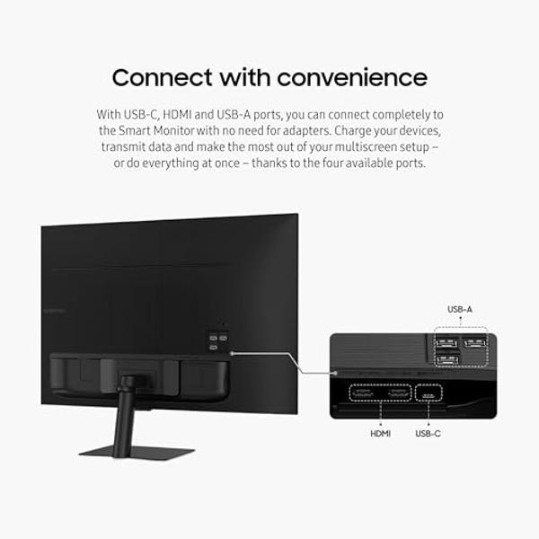 Samsung 43-Inch M7 (M70D) Series 4K UHD Smart Monitor, Speakers, HDR10, USB-C, Multiple Ports, Gaming Hub, SolarCell Remote, Vision Accessibility Tools, LS43DM702UNXGO, 2024, Black