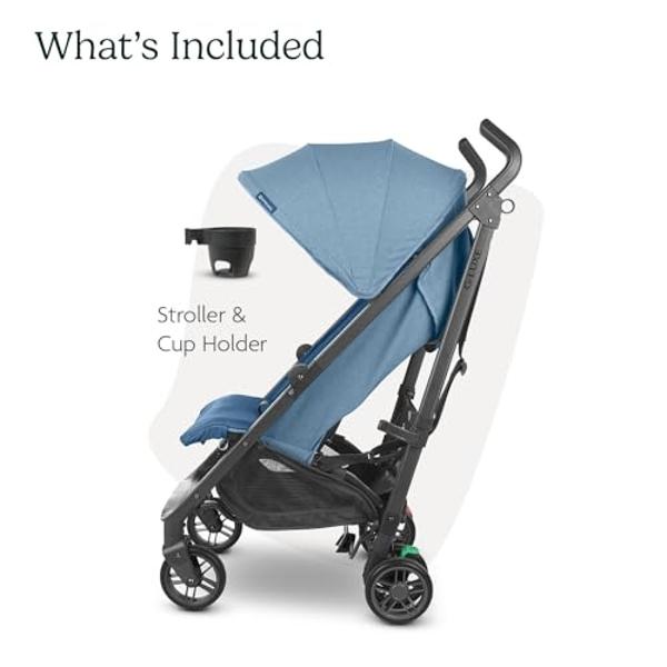 UPPAbaby G-Luxe Umbrella Stroller/Lightweight Design for Easy Travel/One-Step Fold + Recline/XL Basket + Canopy/Cup Holder Included/Charlotte (Coast Blue Mélange/Carbon Frame)