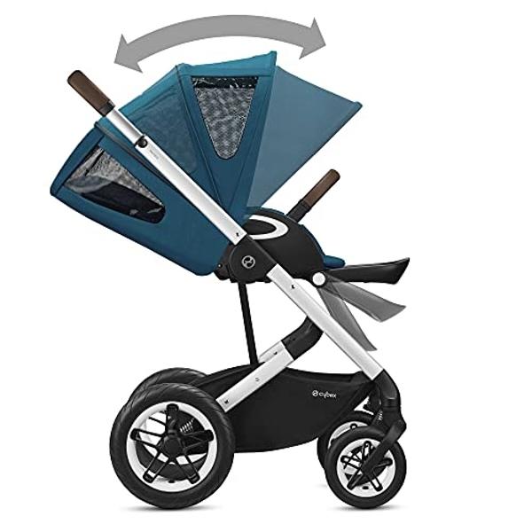 Cybex Talos S Lux Stroller, AllTerrain Wheels, FrontFacing or ParentFacing Seat Positions, OneHand Fold, Multiposition Recline, River Blue