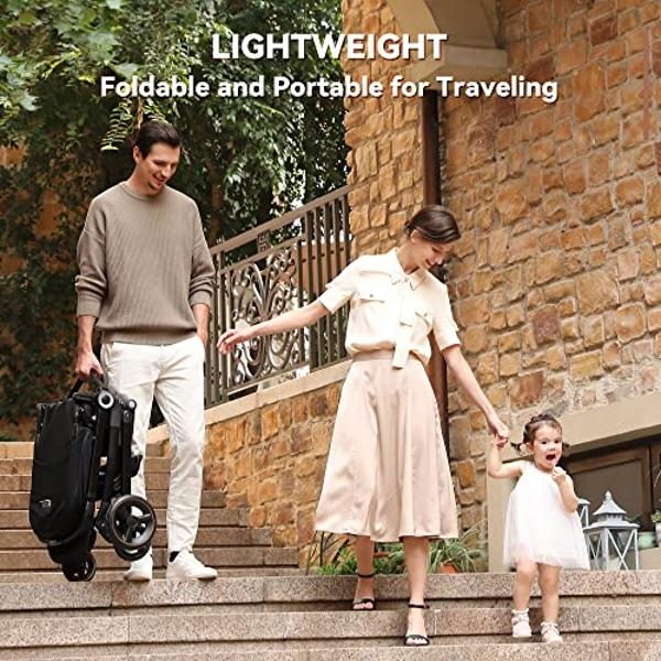 ELITTLE EMU Reversible Baby Stroller with Reversible Seat Full-Size Infant Stroller with Full Recline Cockpit Compact Foldable Pram Carriage for Outdoor City - Black