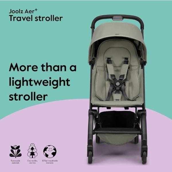 Joolz AER+ Lightweight & Compact Travel Stroller - Portable One-Hand Fold Design - Ergonomic Seat for Infant & Toddler (up to 50 lb) - XXL Sun Hood - Stroller for Airplane -Travel 
