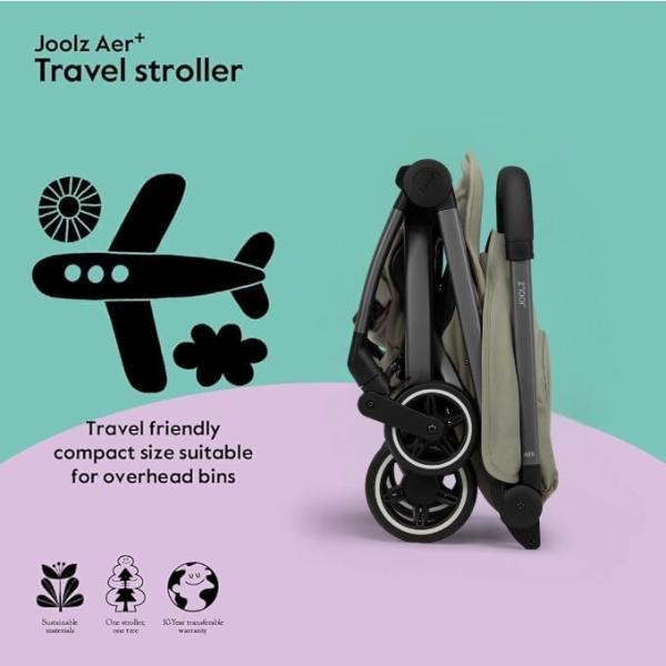Joolz AER+ Lightweight & Compact Travel Stroller - Portable One-Hand Fold Design - Ergonomic Seat for Infant & Toddler (up to 50 lb) - XXL Sun Hood - Stroller for Airplane -Travel 