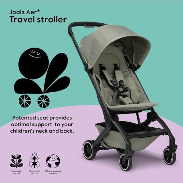 Joolz AER+ Lightweight & Compact Travel Stroller - Portable One-Hand Fold Design - Ergonomic Seat for Infant & Toddler (up to 50 lb) - XXL Sun Hood - Stroller for Airplane -Travel 