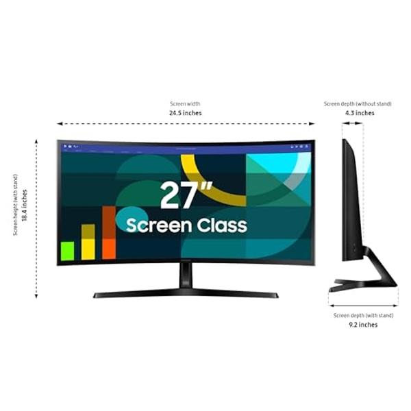 SAMSUNG 27" Essential S3 (S36GD) Series FHD 1800R Curved Computer Monitor, 100Hz, Game Mode, Advanced Eye Comfort, HDMI and D-sub Ports, LS27D366GANXZA, 2024