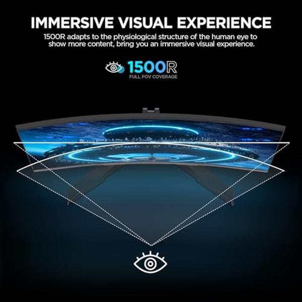 KOORUI Curved 27 Inch Gaming Monitor, Full HD 1080p R1500 180Hz VA Computer Monitor, 99% sRGB, Built-in Adaptive Sync, 1 x Display Port 1.2 & 2 x HDMI 2.0, Eye Care, VESA Compatibl