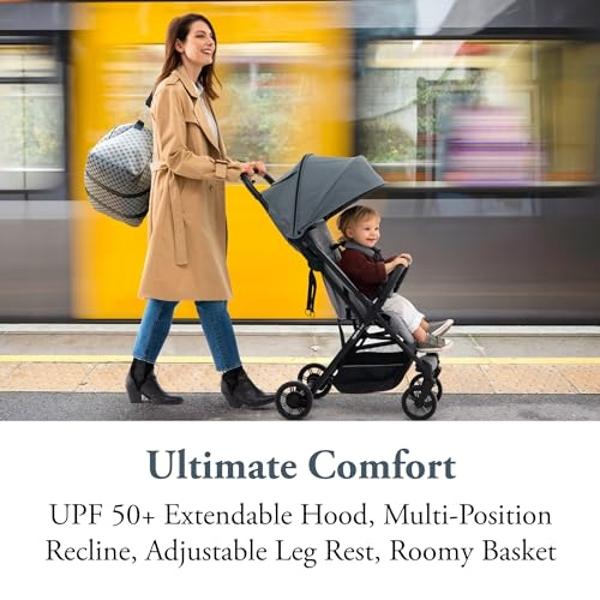 Inglesina Quid Stroller - Elephant Gray - Ultra Compact Lightweight Travel Stroller, Babies and Toddlers, Airplane Overhead, Foldable, Reclining Seat, Collapsible Canopy, 3 Months 