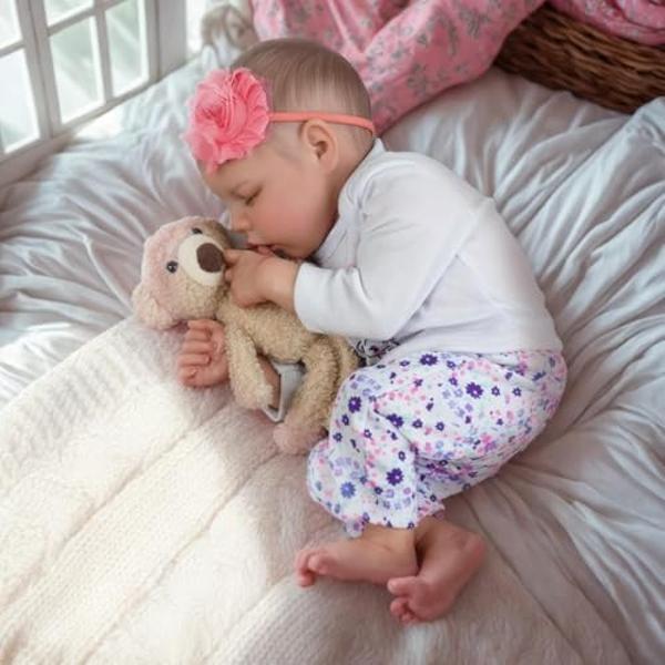JIZHI Lifelike Reborn Baby Dolls Girl, 17 Inch Real Baby Doll Soft Body Realistic Newborn Baby Dolls Full Vinyl Body Poseable Real Life Baby Dolls Girl with Feeding Kit Gift Box fo