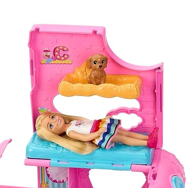 Barbie Camper, Chelsea 2-in-1 Playset with Small Doll, 2 Pets & 15 Accessories, Vehicle Transforms into Camp Site (Amazon Exclusive)