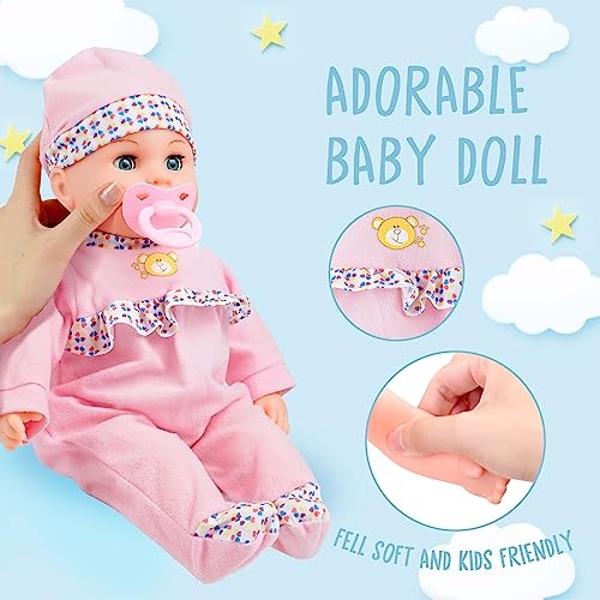 Toy Choi's 16 Inch Interactive Baby Doll Pink - Talking Feeding Dolls with Different Sounds and Accessories, Pretend Play Preschool Toys Gift for Toddlers 2 3 4 5+ Year Old Girls B