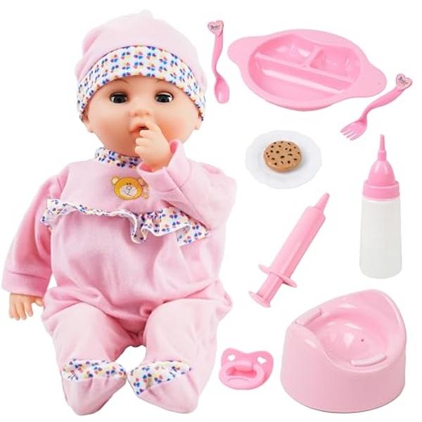 Toy Choi's 16 Inch Interactive Baby Doll Pink - Talking Feeding Dolls with Different Sounds and Accessories, Pretend Play Preschool Toys Gift for Toddlers 2 3 4 5+ Year Old Girls B