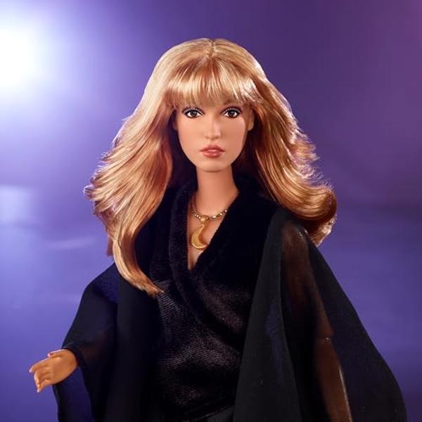 Barbie Music Series Doll, Stevie Nicks Collectible Wearing Velvety Black Dress with Tambourine Accessory & Doll Stand