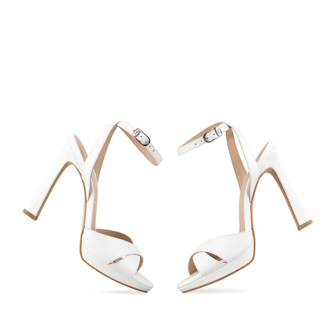Zapatillas De Tacón Davenia De Piel Sandalia De Tacón Para Dama Mod. Lily Blanco