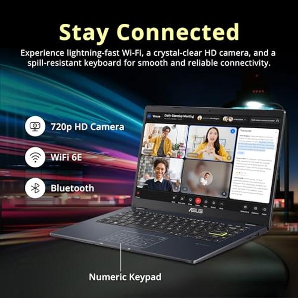 ASUS 14" FHD Laptop, Intel Celeron N4500 Processor, 4GB RAM, 224GB Storage(64GB eMMC+160GB Docking Station Set), Intel Iris Xe Graphics, 720P Camera, Bluetooth, Win 11 S, Quiet Blu