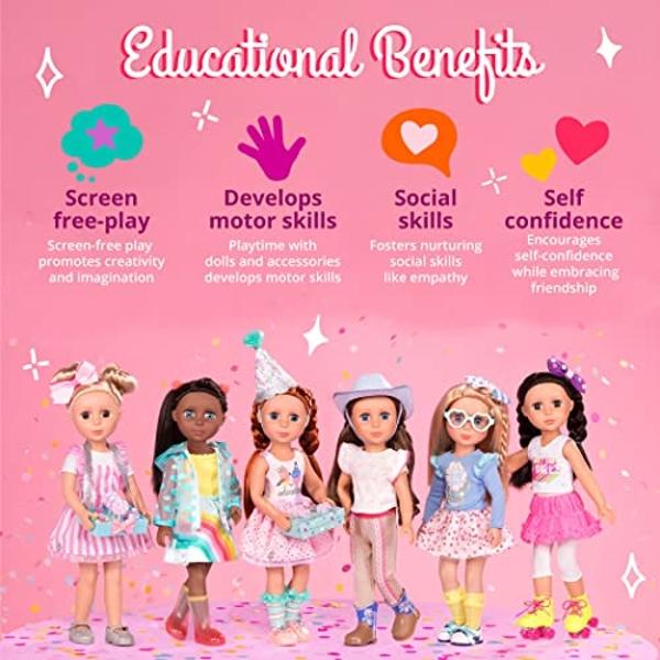 Glitter Girls – Soo Ji 14-inch Poseable Fashion Doll – Black Hair & Hazel Eyes —Hearts Outfit with Blue Glitter Shoes – Toys, Clothes, and Accessories for Kids Ages 3+